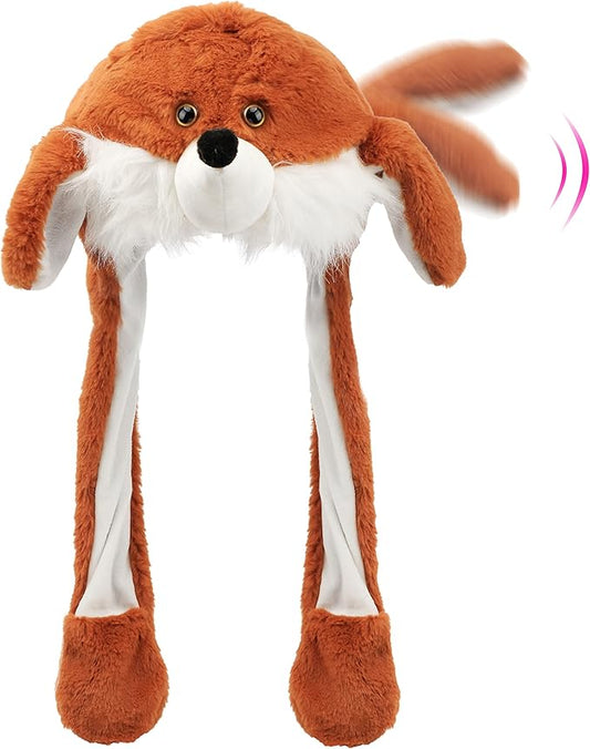 Animal Hat with Ears Moving Jumping Pop Up Beating Hat Plush Holiday Cosplay Dress Up Funny Gift for Kids