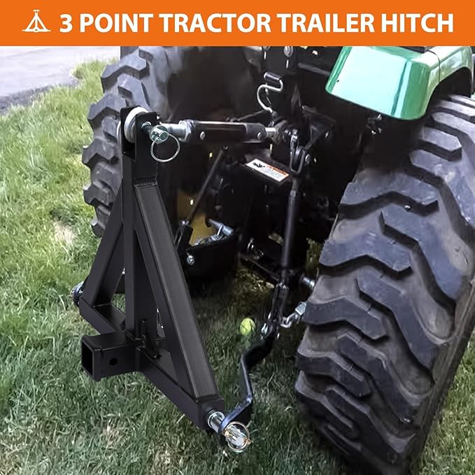 3 Point 2" Trailer Hitch Receiver Heavy-Duty for Category 1 Tractors Compatible with Kubota, BX, LM25H, WLM Tractor, NorTrac, Yanmar, Kioti, Cat