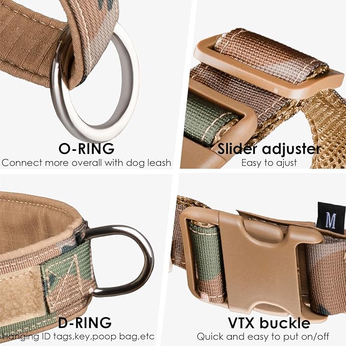 No Pull Dog Harness for Small Medium Large Sized Dogs, Escape Proof Adjustable Dog Harnesses with 2 Patch, Green Camo, M