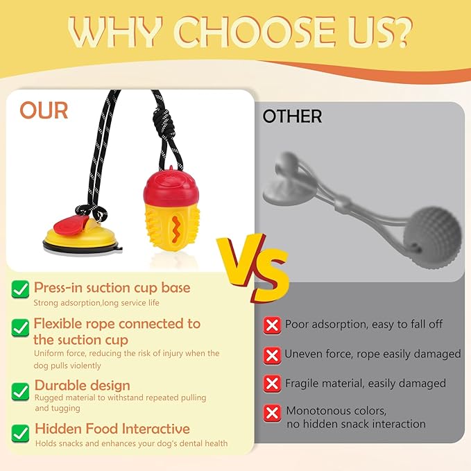 Interactive Dog Toys Tug of War,Dog Puzzle Toy Squeaky for Medium Small Breed Mental Stimulation,Indestructible Food Dispensing Dog Toy to Keep Busy,Red Yellow