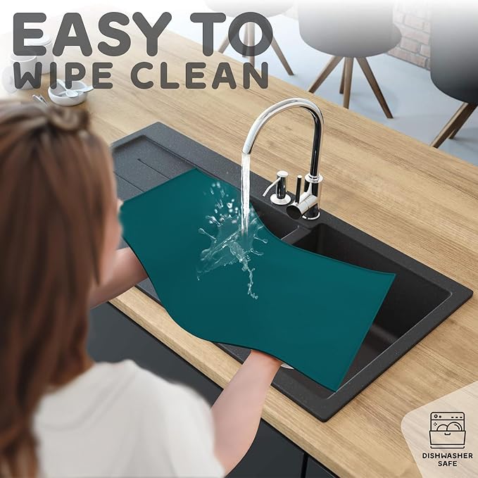 Dog Food Mat - 28x18 Raised Edges Dogs Mat for Food and Water Prevent Spill, Waterproof Cat Food Mats Protect Floors, Easy Clean Dog Bowl Mats for Food and Water, Silicone Pet Feeding Placemats