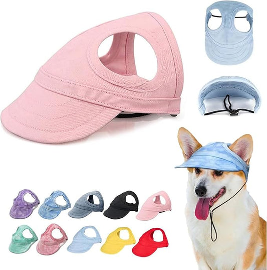 Outdoor Sun Protection Hood for Dogs, Adjustable Dog Sun Protection Baseball Hat Cap, Pet Baseball Hat Cap Visor Sunbonnet Outfit with Ear Holes for Dogs (Pink, Large)