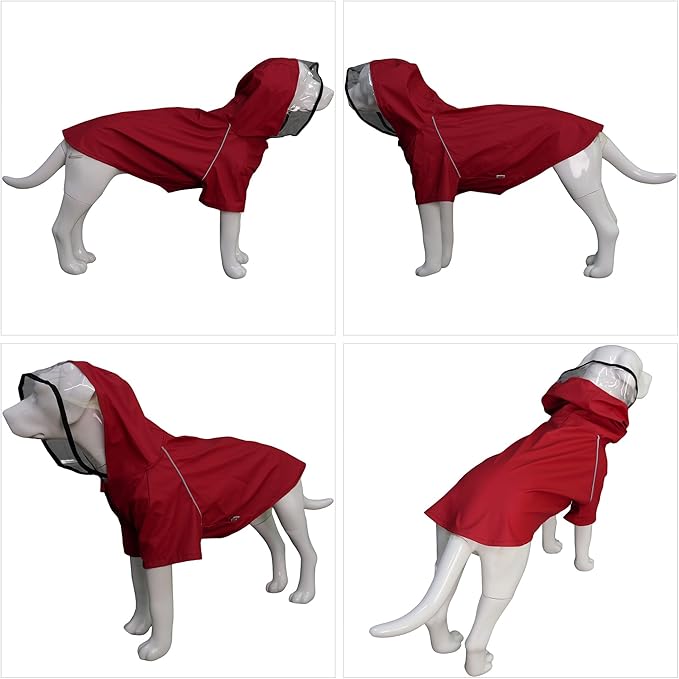LoveLonglong Premium Waterproof Dog Raincoat with Reflective Safety Features Pet Raincoats for Large Medium Small Dogs Red S