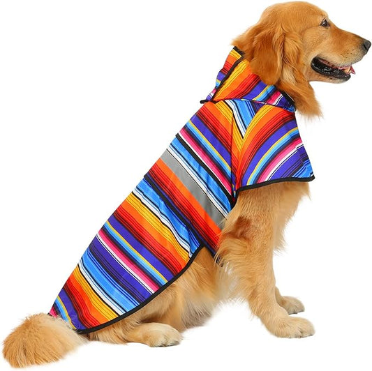 HDE Dog Raincoat Jacket Reflective Adjustable Hooded Pet Poncho Rain Coat with Leash Hole for Small to X-Large Dogs Baja Stripes - XL