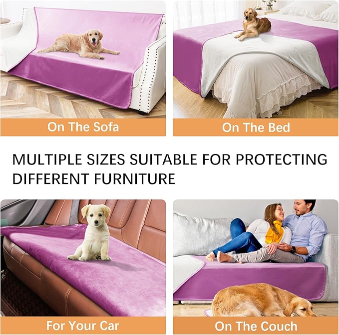 Waterproof Blanket for Bed Protection, Washable Dog Blankets for Couch, Soft Reversible Pet Throw Furniture Protector Cover for Sofa-82"x120",Purple+Cream