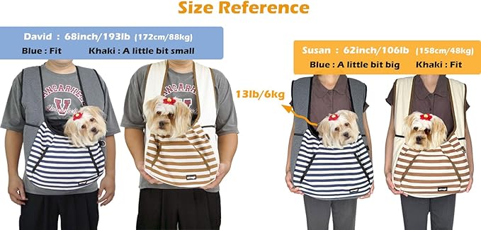 NATUYA Dog Sling Carrier Puppy Carrier, Adjustable Pet Front Sling Carrier Travel Bag with Bottom Pad, Pet Carrier for Small Dog Cat Puppy Traveling Hiking Camping (Khaki, 3-8 lb)