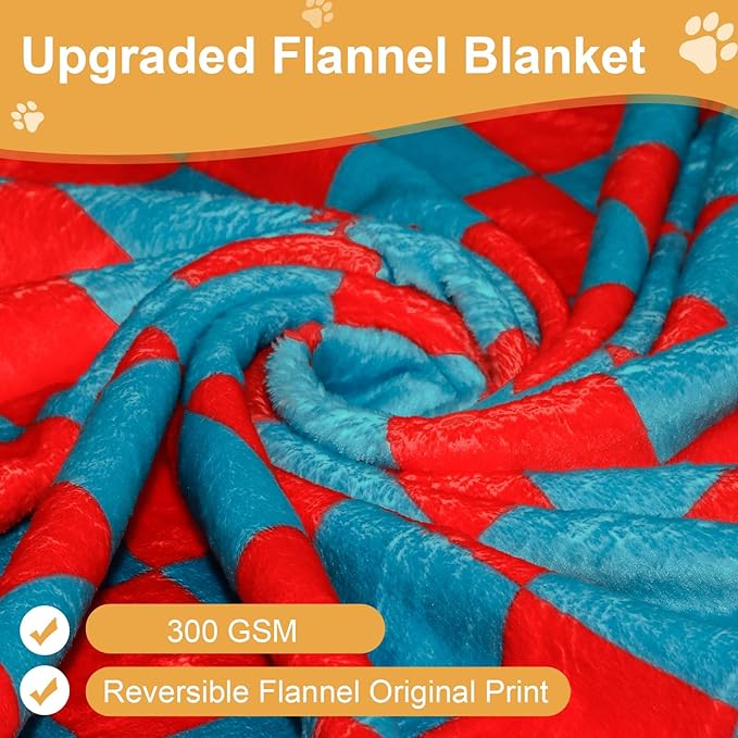 Premium Soft Dog Blanket, with Flannel Red Blue Cute Paw Print,43 * 30 inches, Cat Blanket Puppy Supplies Dog Products Stuff Essentials