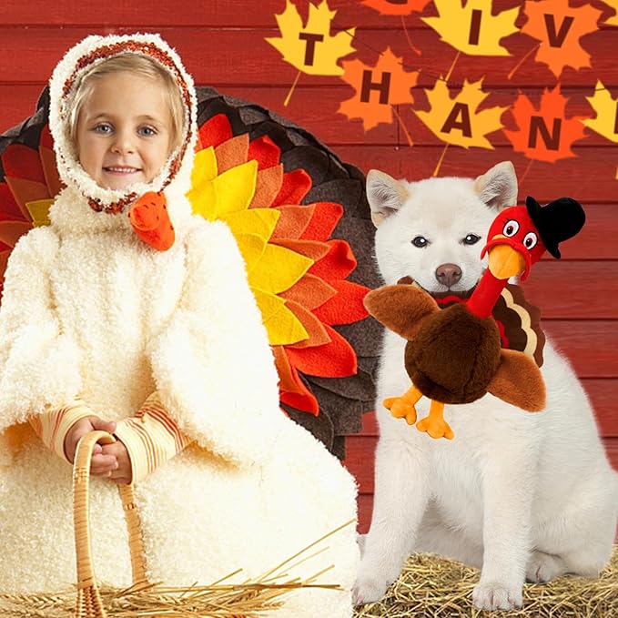 Thanksgiving Dog Toys, Turkey Squeaky Dog Toys with Cotton Rope and Crinkle, Thanksgiving Dog Gifts for Small Medium and Large Dogs