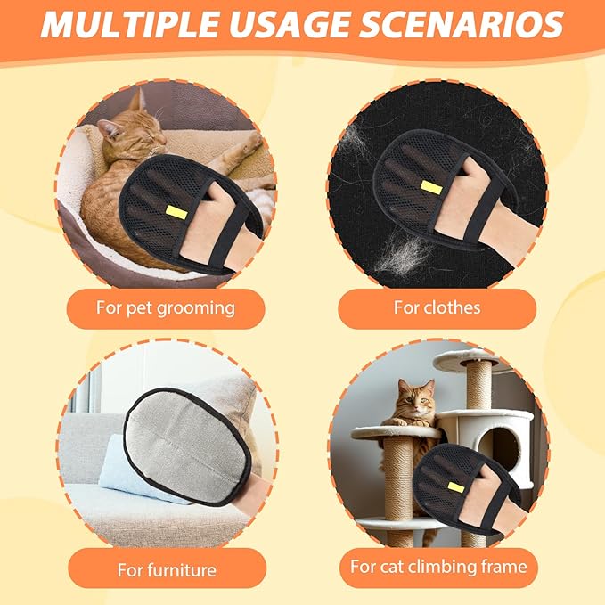 4 Pcs Pet Hair Remover Electrostatic Gloves, Upgrade Static Removal Gloves for Pet Hair, Reusable Multifunctional for Couch, Furniture, Carpet, Car Seat, Massage of Dogs and Cats