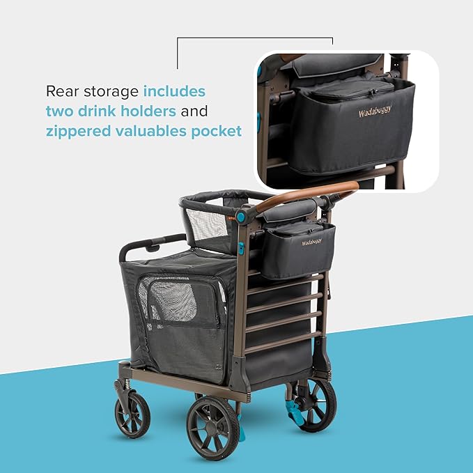 Wadabuggy Pet XL Foldable Cart - Adjustable & Portable Pet Stroller with Caddy, Shopping Basket, Foam Filled Rubber Wheels & Storage - Carriage for Small & Medium Dogs, Cats Under 75 lbs