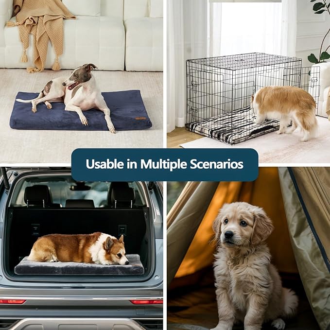 Dog Bed Medium Size Dogs - 30-inch Dog Crate Pad with Removable Washable Cover and Waterproof Lining - Memory Foam Kennel Mat - Reversible Pet Bed (Cool & Warm), Dark Grey