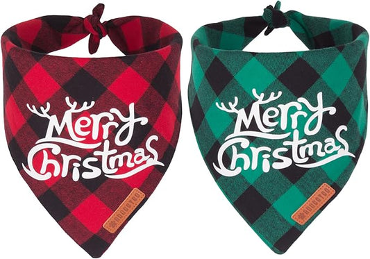ADOGGYGO Christmas Dog Bandanas, Classic Red Green Plaid Xmas Scarf Triangle Bib, Multiple Sizes Offered, Merry Bandanas for Extra Large Dogs (X-Large)