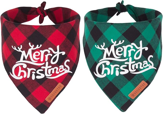 ADOGGYGO Christmas Dog Bandanas, Classic Red Green Plaid Xmas Scarf Triangle Bib, Multiple Sizes Offered, Merry Bandanas for Small Dogs (Small)