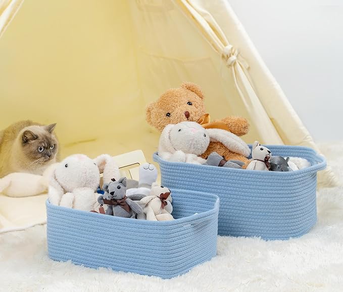 CubesLand Cube Storage Organizer Basket Bin, Cube Shelf Shelves Cotton Rope Basket, Durable Woven Rectangular Basket for Organizing, Nursery Toys Basket, 14x10x7.08IN Blue Basket