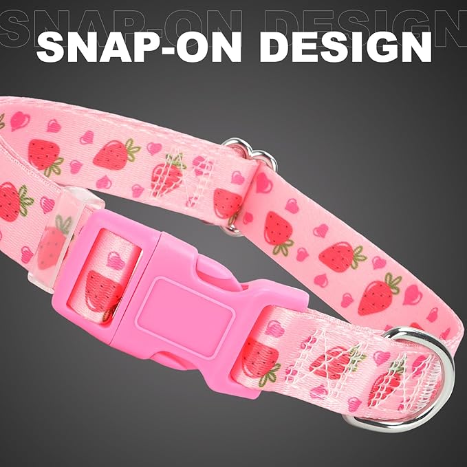 Pink Strawberry Dog Collar for Large Dogs,Soft Nylon Adjustable Dog Collars for Small Medium Large XL Girl or boy Dogs(Strawberry L)