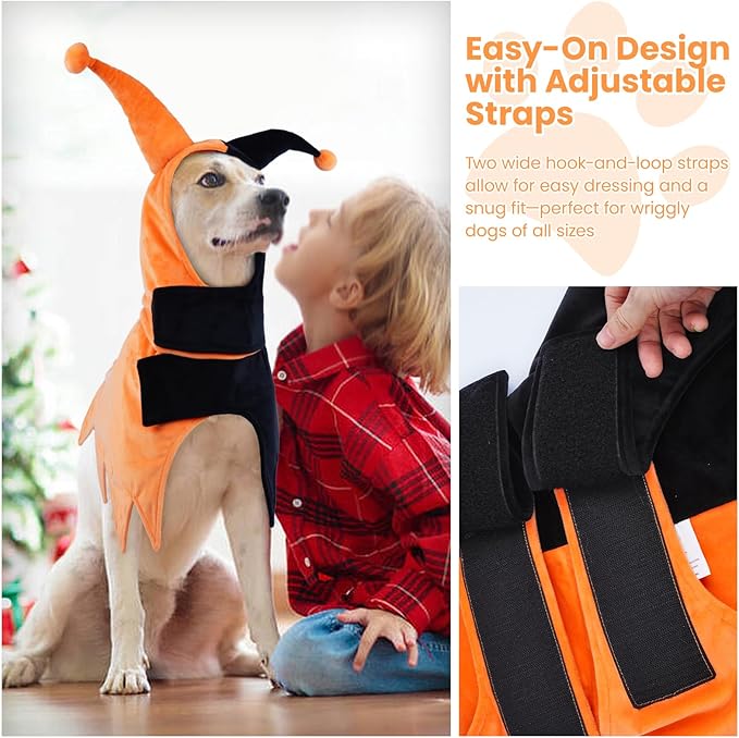 QBLEEV Dog Halloween Costume, Funny Party Circus-Inspired Cosplay with Hood & Cape, Winter Warm Pullover Clothes for Cold Weather, Adjustable Pet Outfit Hoodie for Small Medium Large Dogs