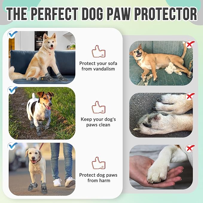 SlowTon Dog Shoes for Large Small Medium Dogs - Waterproof Dog Boots for Summer Hot Pavement, Paw Protector for Outdoor Walking Winter Snow, Anti-Slip Rubber Dog Booties for Hardwood Floor (Grey, 3)