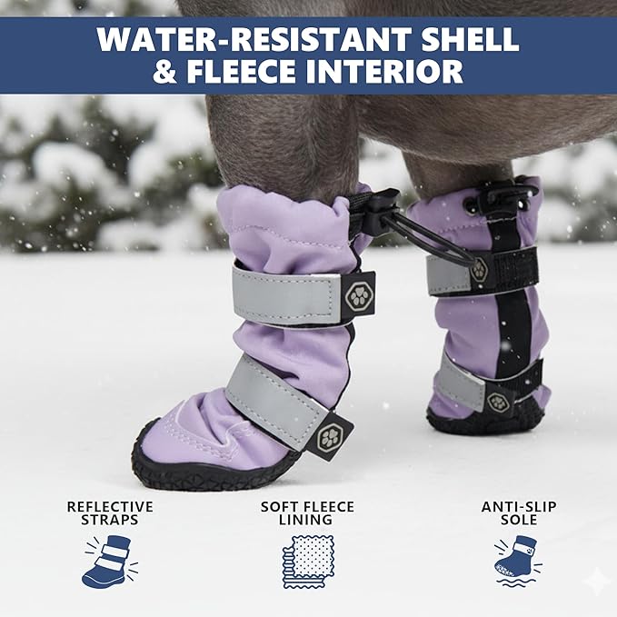 Spark Paws Dog Shoes, Waterproof Dog Boots for Medium to Large Dogs, Non Slip, Breathable Dog Booties and Paw Protectors - 4PCS Doggie Hiking Boots with Reflective Straps - Lilac - Size 2