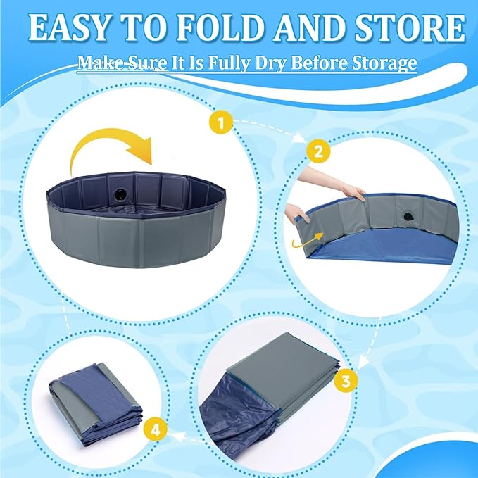 Taeku Foldable Dog Pool – Durable Collapsible Pet Bathing Tub for Pets Dogs and Cats Portable Pet Wading Pool for Indoor Outdoor (Gray 48 x 12in)