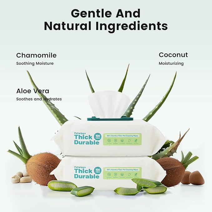 Gardner Pet Bamboo Dog Wipes for Paws and Butt, Dog Wipes Cleaning Deodorizing, Soothing Pets Wipes with Coconut Oil, Extra Thick Cat Wipes, Puppy Wipes, Unscented 100 Count