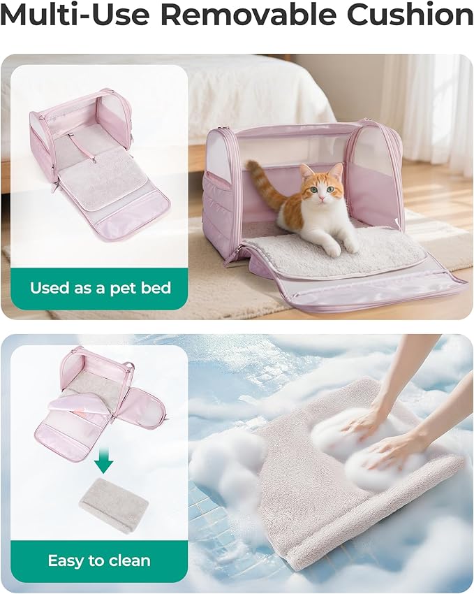 BAGSMART Cat Carrier: Soft-Sided Pet Carrier for Small Medium Cats Dogs Puppy Quilted Collapsible Puffy Travel Bag Up to 20 Lbs Pink