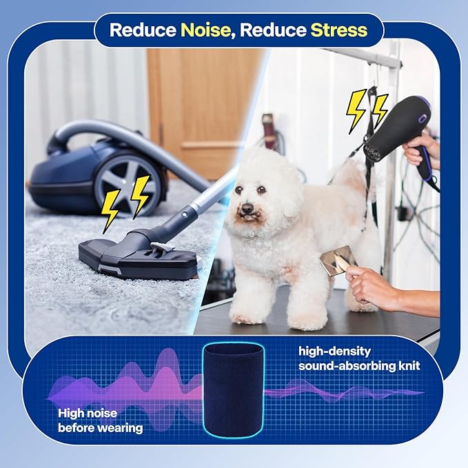 Dog & Cat Calming Band Cat Anxiety Relief Cover,Double Layer Thickened Pet Ears Elastic Neck Band Noise Cancelling Ear Muffs for Anxiety Relief/Noise Protection,Grooming,Thunder,Fireworks