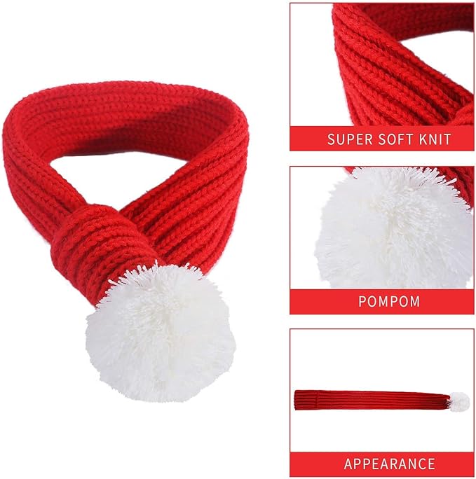 Inscape Data Christmas Dog Santa Hat with Adjustable Scarf, Red Knit Scarf with White Pompom Ball, Dog Winter Neck Warmer, Christmas Party Dressup