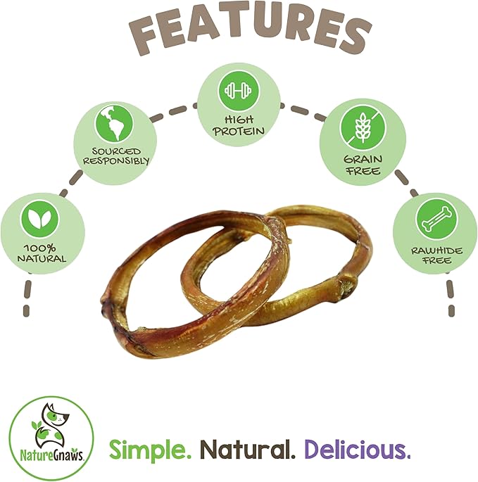 Nature Gnaws Bully Stick Rings for Dogs (5 Count) - Long Lasting for Aggressive Chewers - Natural Beef Dog Chew Bones - Rawhide Free