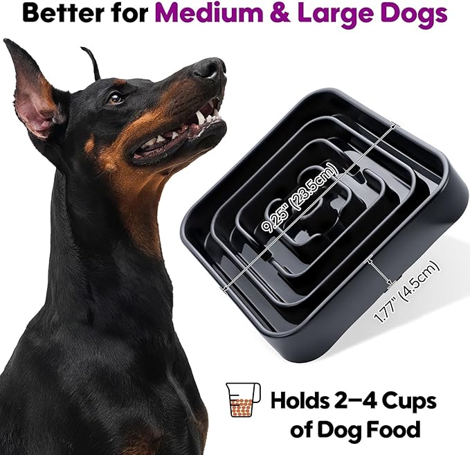 TOBYTO Slow Feeder Dog Bowls for Large Medium Breed, Anti-Choking Pet Slow Feeding Food Bowl, Non Slip Maze Puzzle Dog Feeder Bowl Prevent Bloating,Black
