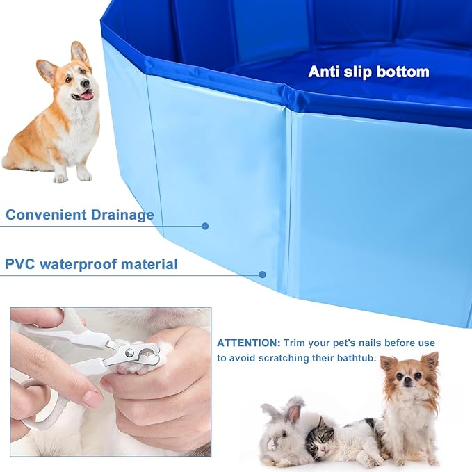Enenes Foldable Dog Pool 24x8 Inch Portable PVC Pet Swimming Pool & Bath Tub, Collapsible Ball Pit for Indoor/Outdoor Use, Puppy Bath Tub for Dogs, Cats, Puppies