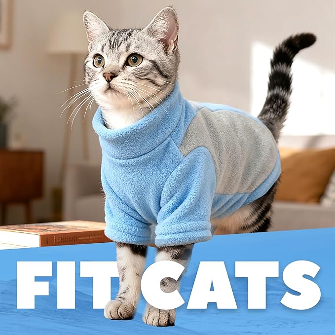 Small Dog Sweater with Leash Ring Soft Warm Fleece Fall Winter Dog Clothes Cute Cat Apparel Puppy Sweaters Classic Pullover Doggy Sweatshirts Chihuahua Costumes Cat Outfits(Blue,XS)