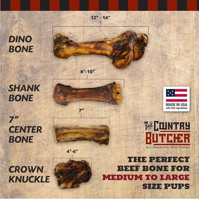 7" Beef Marrow Dog Bones for Aggressive Chewers, Large Breed Dog Treat, Natural, Tough, Chew Toy, Made in The USA, 3 Count