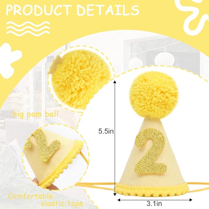Pet Birthday Hat with Interchangeable Numbers 1-10 | Adjustable Pet Party Cone Hat for Dogs & Cats | Puppy Birthday Photo Props for 1st to 10th Birthday Celebrations (Yellow Birthday Pet Hat)