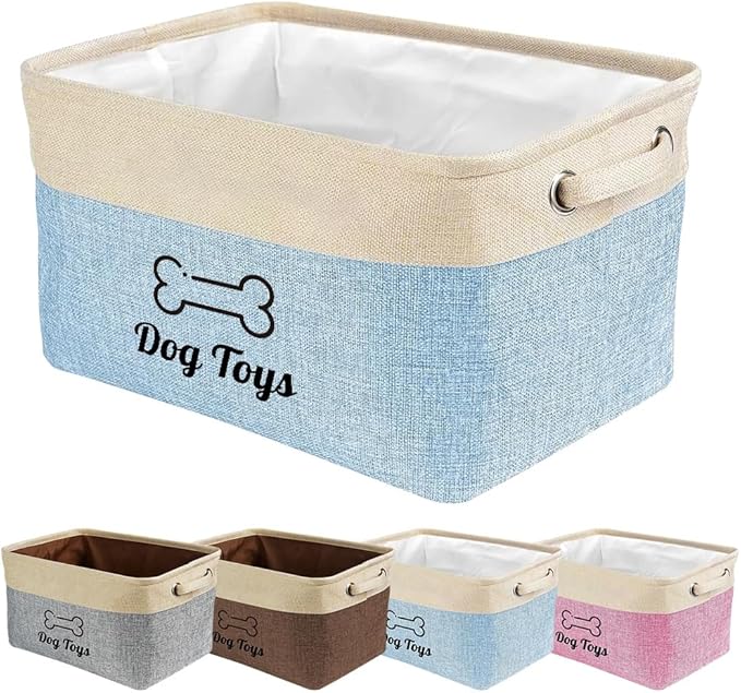 Custom Dog Toys Storage Basket Collapsible Fabric Dog Toy Box and Storage Bin with Handles Organizer for Pet Food, Toys, Clothes, 15" x 9.8" x 9"