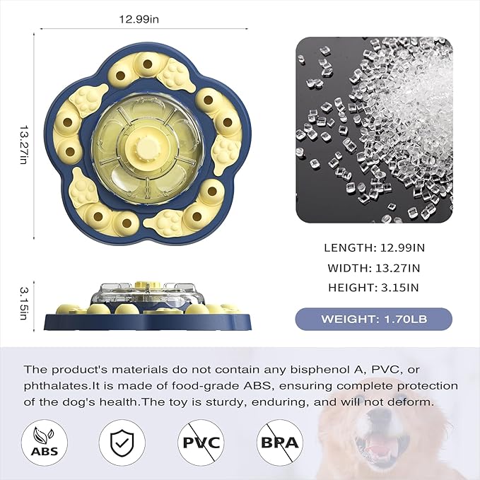 KADTC U.S. Brand & Design All in ONE -3 Levels of Challenge Spinning Dog Puzzle Toy for Small/Medium/Large Dogs Puzzles Feeder Treat Slow Dispenser Puppy Food Dispensing Enrichment Thanksgiving Toys