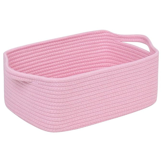 CubesLand Cute and Durable Small Cotton Rope Basket for Organizing, Woven Closet Storage Bin,Shelves Closet Storage Basket, Bathroom Storage Organizer Bin, Nursery Toy Basket Bin, Pink Basket