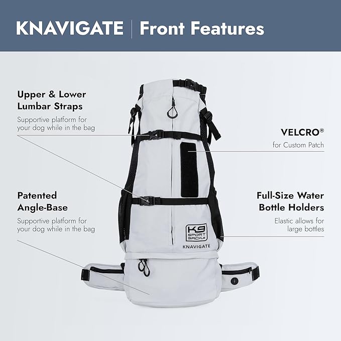 K9 Sport Sack Knavigate - Medium, Lunar Rock - Ideal for Dogs with 17-19” Back Length - Adjustable, Backpack-Style Carrier with Internal Frame & Padded Hip Belt