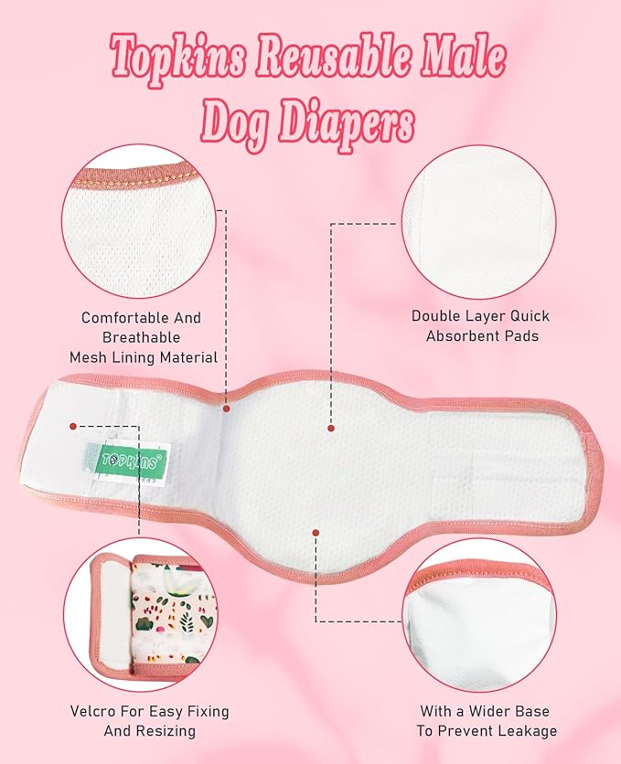 3PCS Male Dog Diapers, Premium Belly Bands for Male Dogs, Belly Band Dog Diaper,Comfortable Leak Proof Doggie Wraps with High Absorbing, for Untrained, Incontinence, XL