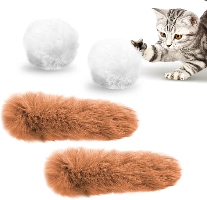 Migipaws Hide & Seek Replacements - 2 Plush Balls & Tails with Catnip, Kitty Kitten Catnip Exercise Toys