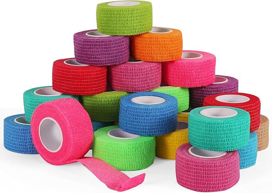 24 Rolls Elastic Self Adhesive Bandage Wrap 1 Inch, Breathable Non Woven Cohesive Bandage, Vet Wrap for Dogs, Ankle Sprains Swelling Medical First Aid Tape, Sports Athletic Tape Color