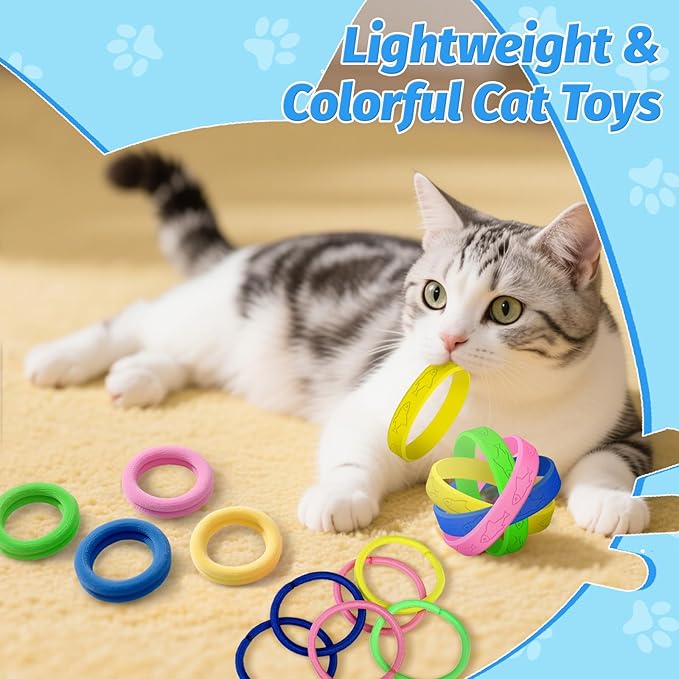 Cat Toys 24 PCS, Rubber Cat Chew Toy, Interactive Cat Toys to Kill Time, Colorful Bracelets Bands for Cat