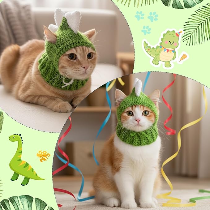 Dinosaur Costume Pet Crochet Cute Hat Cotton Soft Knitted Hats for Cats Kitten Puppy Pets Winter Costume