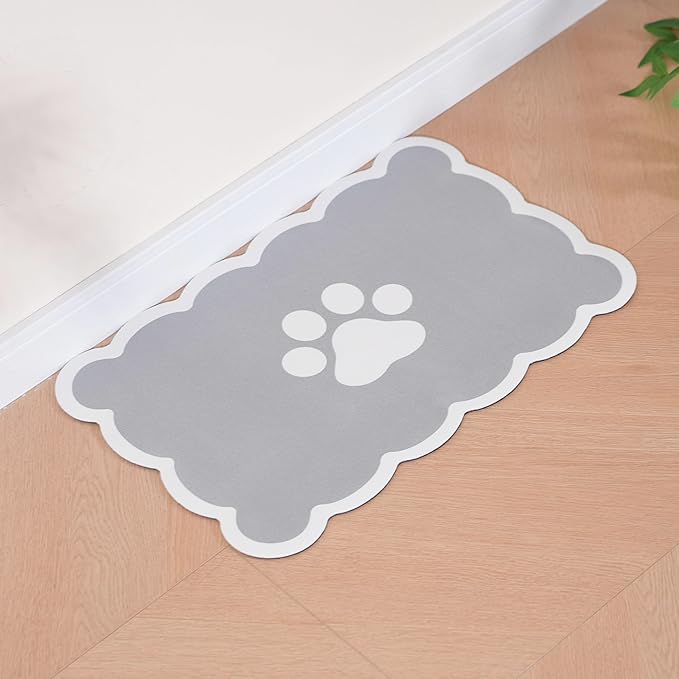 Ralxion Scalloped Dog Feeding Mat, Absorbent Mats for Dog Food and Water Bowl, Dispenser, Cute Elegant Aesthetic Grey Scallop Pet Placemat for Dogs, Cats, Puppy Accessories, 17" X 24”