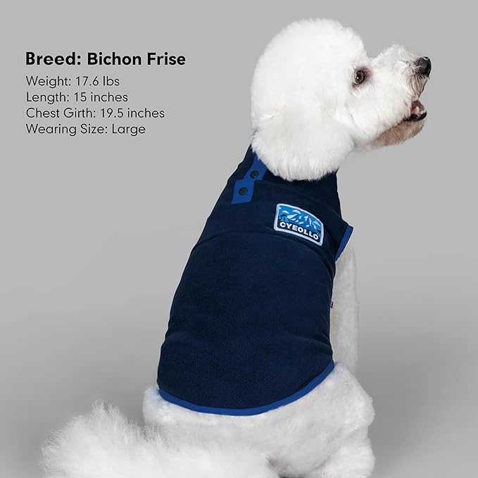 cyeollo Fleece Dog Sweater, Turtleneck Stretchy Sweatshirt Pullover Fleece Jacket Warm Winter Fall Dog Clothes for Medium Dogs Boy Pet Apparel, Navy Blue XL