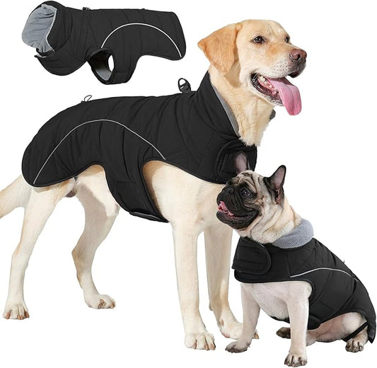 LIANZIMAU Dog Winter Coat with D Ring Leash Built in Waterproof Windproof Reflective Warm Winter Jacket Adjustable Tail Insulated Apparel for Dogs