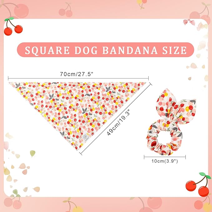 E-Clover Pink Floral Dog Bandanas & Matching Scrunchie Set Cute Dog Scarf Bibs Pet Bandana with Bow Tie for Medium Large Dogs Owner Mom Spring Summer