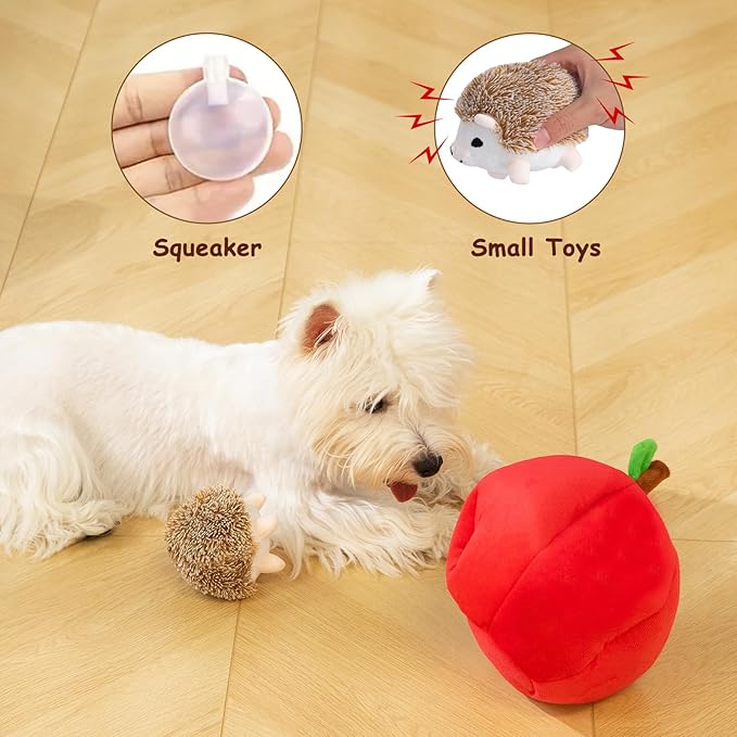 Hollypet Squeaky Dog Toy, Interactive Plush Hide and Seek Dog Toys for Small Medium Sized Dogs and Non-Aggressive Chewers, Puppy Teeth Clean Chew Toys, Hedgehog