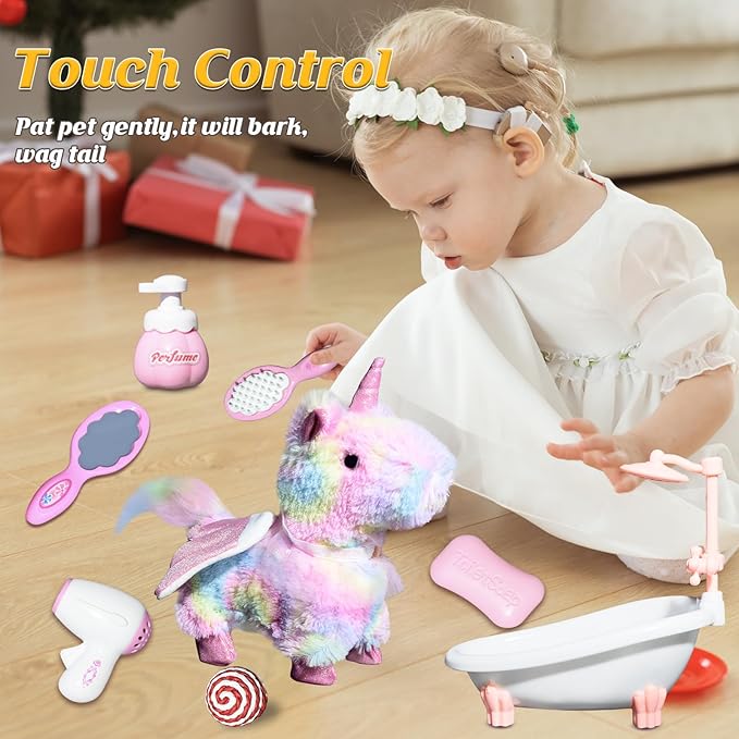 Unicorn Toys for Kids, Toy Unicorns That Walk and Bark, Walking Unicorn Toy for Kids with Leash, Interactive Stuffed Toy with Remote Control, for Girls and Boys Aged 3-7 Year Old