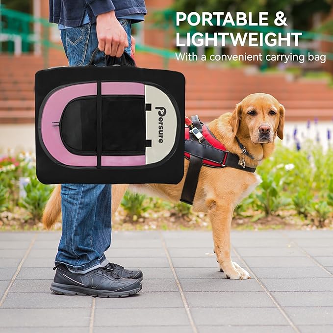 Dog Cat Playpen Indoor Outdoor for Puppy Pet Dogs Cat Travel and Recovery After Surgery, Dogs Enclosure Tent Crates Cage Indoor/Outdoor, Portable Pop Up Dog Kennel with Carrying Case(Pink, Medium)