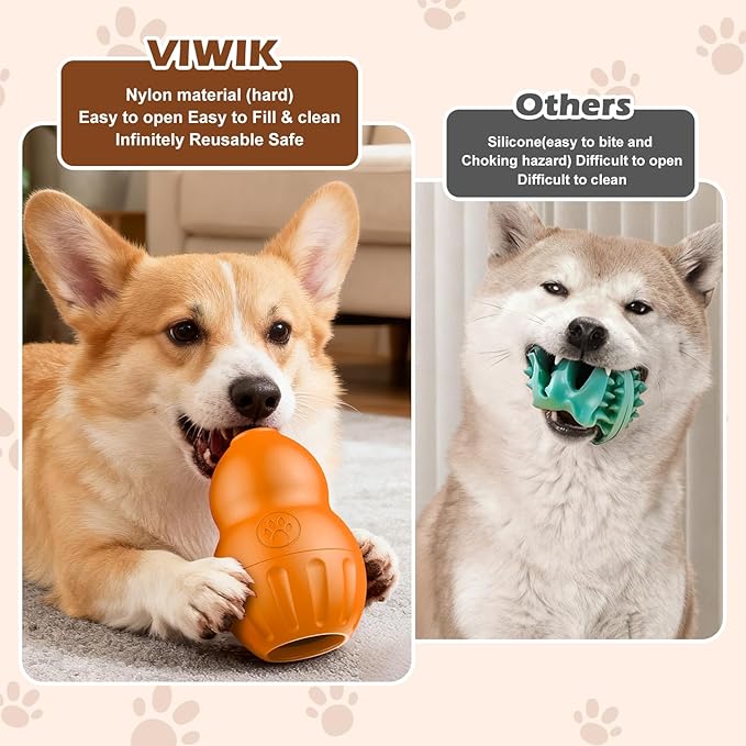 VIWIK Interactive Dog Toys to Keep Them Busy, Dog Frozen Treat Toy to Reduces Anxiety, Dogs Puzzle Enrichment Toy for Small Medium Breeds, Freezable Fillable Rubber, Easy to Clean Orange